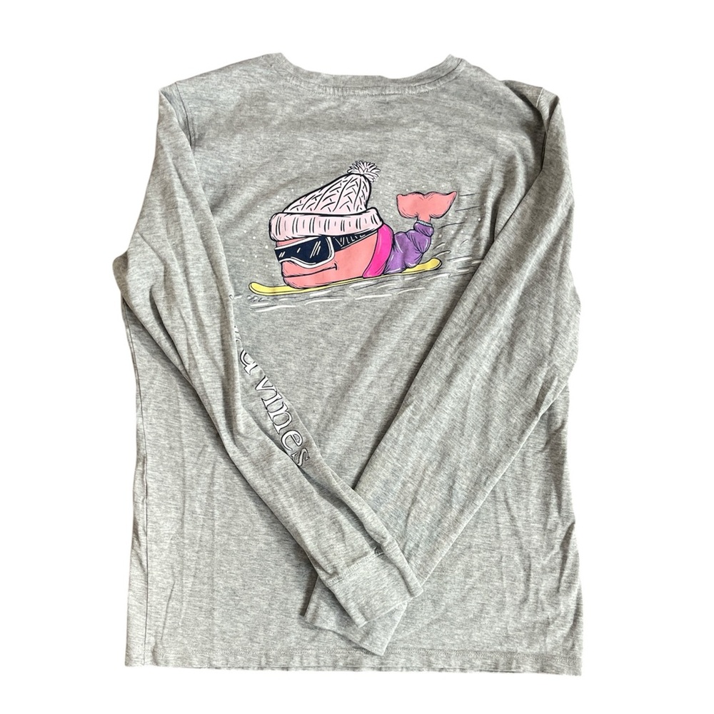 Vineyard Vines Snowboard Whale Long Sleeve Tshirt Gray Women’s Small